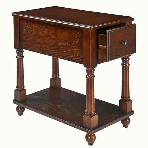 Narrow-End-Table-with-Drawer-and-Open-Storage-Shelf-Solid-Wood-Sofa-Side-Table-for-Living-Room-Beside-TableTelephone-Table-for-Small-Spaces-Easy-Assembly-Vintage-Walnut-BBJ004DWA Narrow End Table with Drawer and Open Storage Shelf Solid Wood Sofa Side Table for Living Room Beside TableTelephone Table for Small Spaces Easy Assembly Vintage Walnut BBJ004DWA