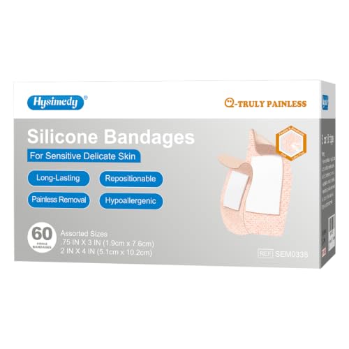Hysimedy Silicone Bandages for Sensitve Skin Assorted Bandages Variety Pack Painless Removal Latex Free Flexible Fabric Hypoallergenic Bandages for Geriatric and Children 60 Counts