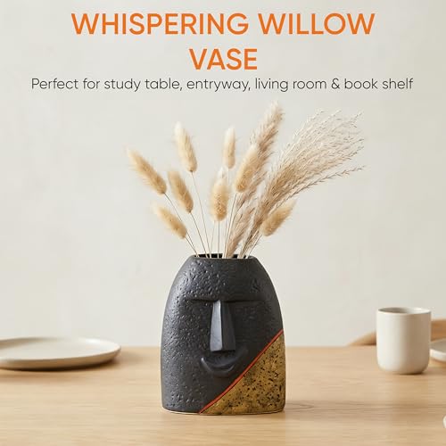 Image of Aakriti Art Creations Whispering Willow Planter | Handmade Matte Finish Black Ceramic Decorative Vase | Modern Indoor Planter for Living Room Table Decor & Housewarming Gift