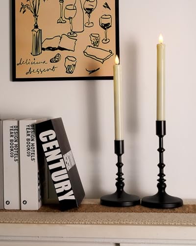 Image of Homemory 6 Pack Flameless Taper Candles, No Remote, Realistic Flickering Battery Operated Candlesticks, Ivory LED Plastic Candle Safe for Weddings, Table Decor, Christmas, and Halloween