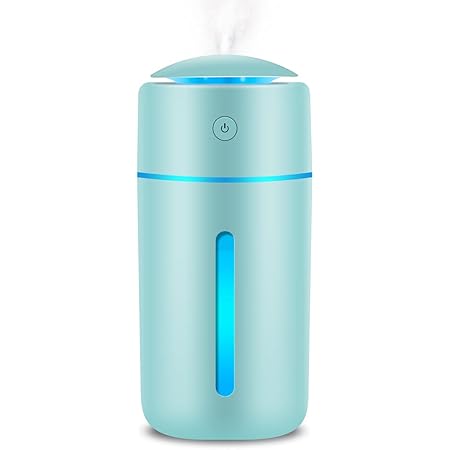 Amazon 21改良型 Usb充電式 加湿器 卓上 超音波式 卓上加湿器 小型 350ml 次亜塩素酸水対応 静音 7色ledライト 空焚き防止 乾燥対策 花粉対策に 水漏れ防止 ワイヤレス 加湿機 車載加湿器 ミニ加湿器 おしゃれ オフィス 子供部屋 18年 21年 ブルー