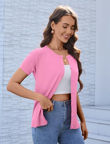 Image of FreshNight Women's 2025 Short Sleeve Cardigan Button Up Hollowed Out Crewneck Shrug Sweaters Knit Sweater Tops Lightweight