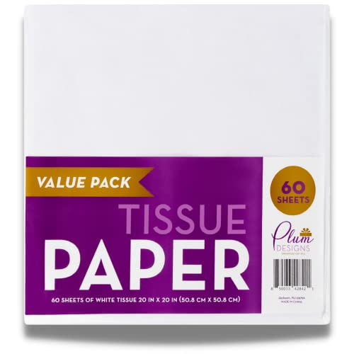 White Tissue Paper for Gift Bags 20 x 20 - 60 Sheets Tissue Paper for Packaging- Acid Free Premium White Wrapping Sheets