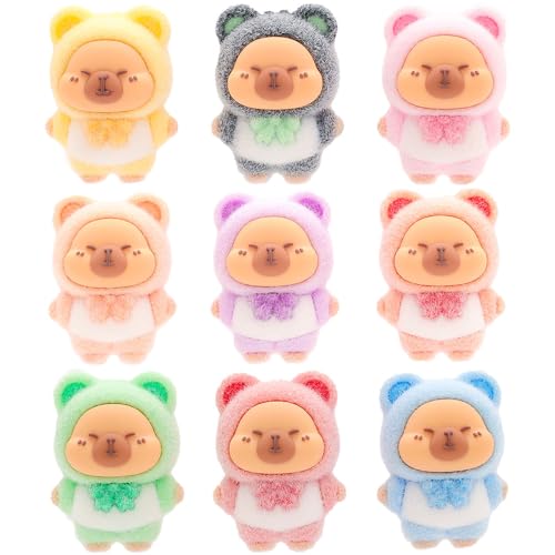 JAHEMU Mini Capybara Figuren Plüsch Kapibara Dekofigur Capybara Plüschtier Dekoration DIY Kapibara Ornament Tortendeko Tierfiguren Micro Landschaft Kindergeburtstag Geschenke 9 Stück