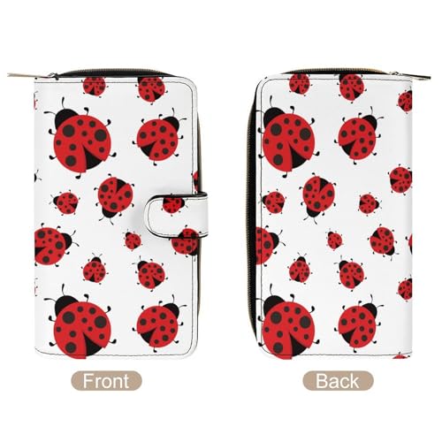 Cute Red Ladybug Cartoon Pattern Leather Wallets Large Capacity Zipper Pocket Card Holder with ID Window, 19.7x11x3.5cm, style3