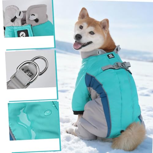 Hunde Wintermantel Winter-Schneeanzug mit Geschirr, Warmer Fleece-Hunde-Schneeanzug mit Integriertem Geschirr, wasserdicht, Winddicht, Welpenpuffer mit 4 Beinen, Rollkragen, kaltes Wetter