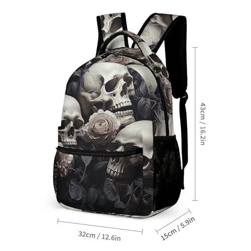 Black And White Flowers And Skull Backpack for Men Women, Durable Small Backpack Casual Lightweight Daypack for Travel Bag2