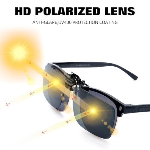 SAMNI Clip On Sunglasses Men – 2 Pack Rimless Anti Glare Flip Up Women Polarized Sunglass Over Prescription Glasses3