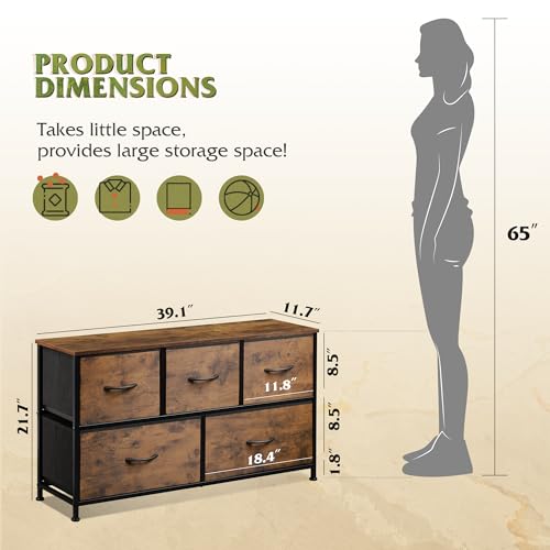 image for WLIVE Dresser for Bedroom with 5 Drawers, Wide Chest of Drawers, Fabri