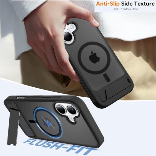 Image of KARWAN️Ultra Hybrid Matte Back Cover Case Compatible with Stand Magnetic for iPhone 16 | Mag-Safe Wireless Charging | Camera Bump Protection -(Black)