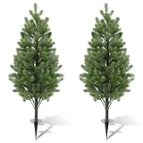 Yunlly 2 Pcs 4ft Outdoor Christmas Trees Real Touch Pine Trees, Christmas Topiary Cedar for Front Porch Decor, Fake Potted Plants Greenery Urn Fillers for Entryway Garden Indoor Decoration