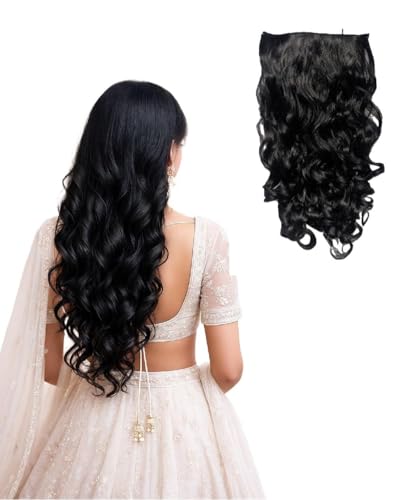 Image of ZAYA Curly Hair Extension for Women & Girls | Brown Wavy Hair 5 Clip Synthetic Wig | Party & Shadi Accessories