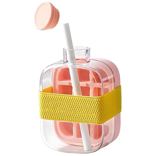 Ice Cube Bottle – 2-in-1 Touch-Free Ice Cube Tray & Water Bottle, Cubes Style Vertical Ice Maker with Zero Touch Press Release, Leak Proof Lid for Gym, Travel & Home Use, 500ML,Pink