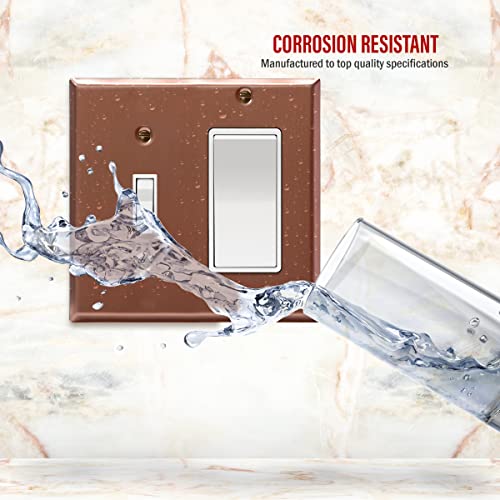Image of ENERLITES Combination Toggle Switch and Decorator Receptacle Metal Wall Plate, Corrosion-Resistant, Stainless Steel 201, Standard Size 2-Gang 4.50 inch x 4.57 inch, UL Listed, 771131-BRG, Brushed Rose Gold