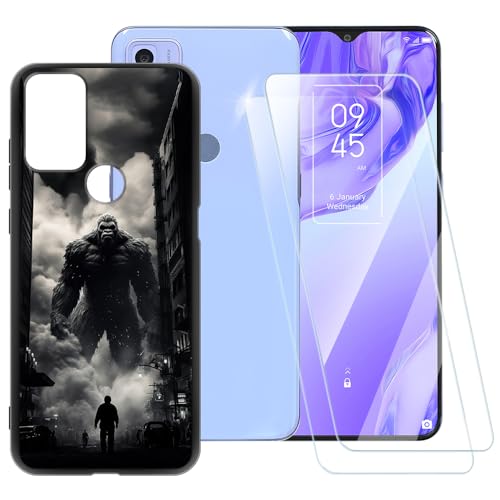 ESACMOT Funda con patrón de monstruo compatible con TCL 20B 6159K + [2 unidades] Protector de pantalla de vidrio templado, funda a prueba de golpes para TCL 20B 6159K (6.5 pulgadas)
