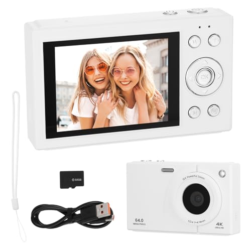 Appareil photo numérique 64gb compact Angoily zoom écran rétro blanc