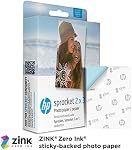 Papier photo adhésif premium Zink 2x3 HP Sprocket (100 feuilles) compatible avec les imprimantes photo HP Sprocket.