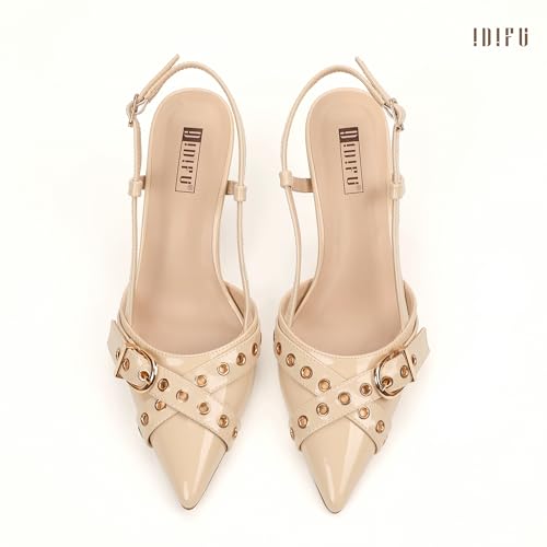 Image of IDIFU IN3 Slingback Kitten Heels for Women Stiletto Heel Closed Pointed Toe Pumps Buckle Straps Dress Shoes Sexy Prom Party Work Trendy Fashion Comfortable Pumps Dressy Shoes