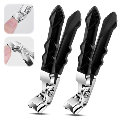 Black Long Handle Non-Slip Toenail Clippers for Seniors Thick Toenails, Heavy Duty Large Ergonomic Unique Professional Angled Head Curve Sharp Toe Finger Nail Clipper for Men and Women, 2 PCS