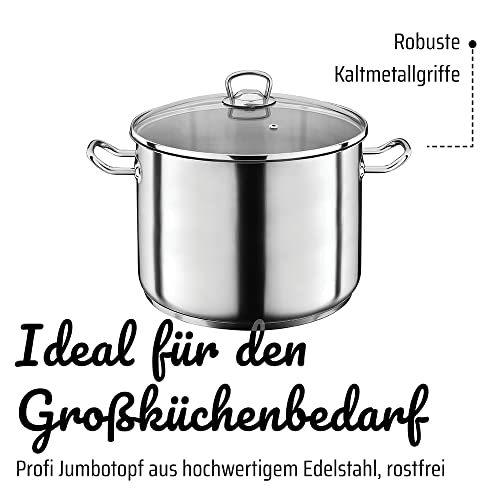 Foto von GSW Profi-Jumbotopf – hochwertiger Kochtopf mit Deckel, ideal für Familien und Gastronomie, großer XXL-Topf für Suppe, Nudeln und Eintopf – Edelstahl, 28 cm, 12 Liter, Silber