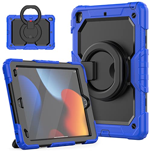 HUEZOE iPad Case 10.2 Inch 2021/2020/2019 Shockproof Full Body Protective Cover with 360 Degree Rotating Stand Shoulder Strap for iPad 9/8/7