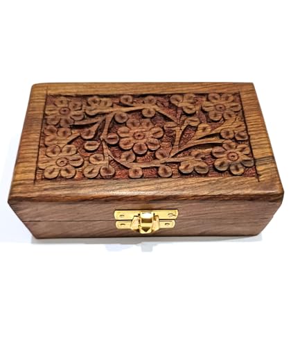 Boîte à bijoux en bois couvercle floral pour coiffeuse bohème - 2