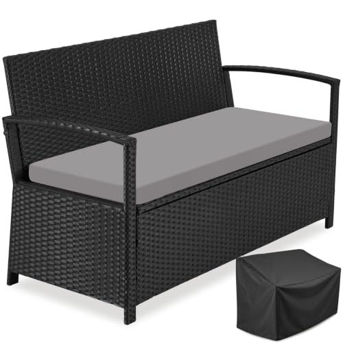 tectake® Banco de Jardín de Polirratán, 128 x 56 x 77,5 cm, de Dos Plazas