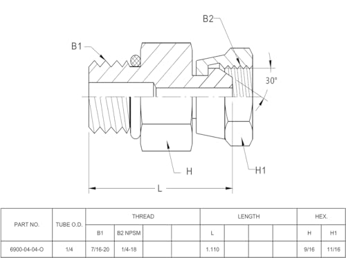 Image of (2-PACK) 6900-04-04-O Hydraulic Hose Adapter Fitting 1 /4 inch Male O-Ring Boss (7 /16 inch-20UNF)x1 /4 inch NPSM Female Pipe Swivel (1 /4 inch-18NPSM) SAE Straight Pipe Joints Tube Connector Carbon Steel