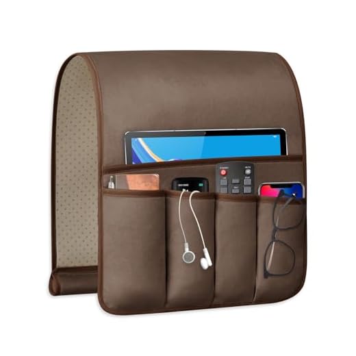 WETRBWEH Remote Control Holder for Armchair, Couch Caddy Organizer TV Remote Holder for Bed Storage 5 Pockets, Remote Caddy Bedside Organizer Bedside Table Organizer (Brown, 35"x12.4")