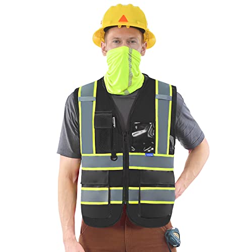 AYKRM Black mesh hi vis vest for women small High Visibility Reflective Safety Vest for Women Men Security with Pockets Zipper jacket