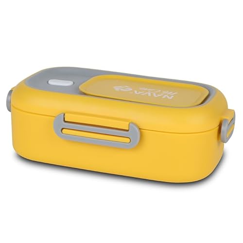 Nava Lunch Box We Care - 800ml, Stainless Steel with Secure 4-Clip Lid & Plastic Spork, BPA-Free, Spill and Leakproof, Dishwasher Safe, Ideal for Adults & Kids, Ergonomic Design, Travel, Yellow