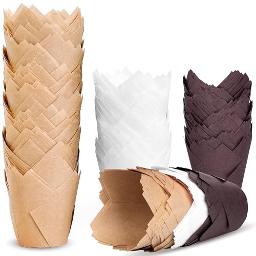 Tulip Cupcake Liners, 200 Pcs Muffin Liners Disposable Baking Paper Cups, Cake Tin & Muffin Tray Compatible for Baking, Party, Wedding and Birthday, Suitable for Oven Microwave Baking Tools