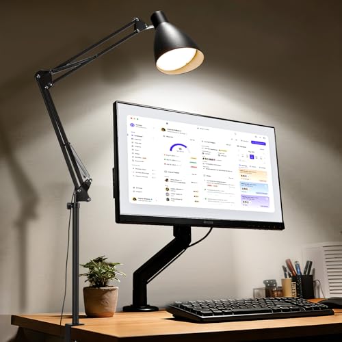 LED Desk Lamp for Home Office, Extra Tall Metal Swing Arm Architect Desk Lamp with Clamp, 5 Color Modes 10 Brightness Task Lamps, Adjustable Gooseneck Clip-on Table Light for Reading Home Work Study