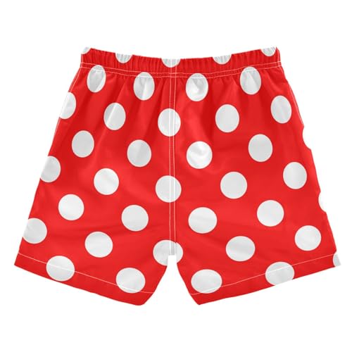 Boys Quick Dry Swim Trunks with Pockets White Polka Dots Red Wave Point Beach Shorts for Kids, Toddler Swimsuit Boy2