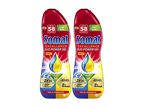 Somat Excellence Duo Power Gel (2x58 Spülgänge) Spülmittel für die Spülmaschine für strahlend sauberes Geschirr auch im Eco-Programm & bei niedrigen Temperaturen Zitrone & Limette