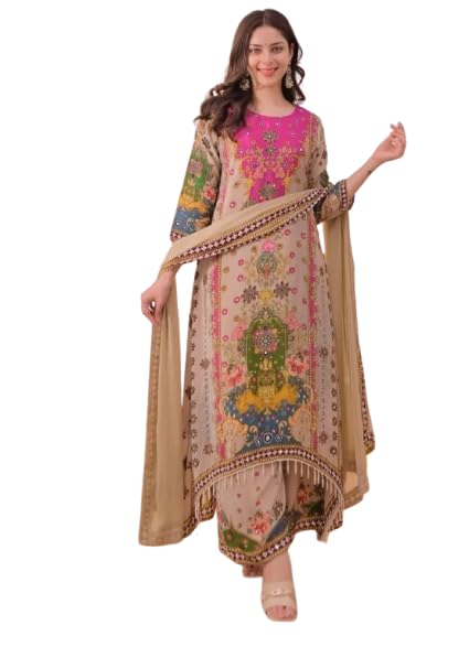 Women’s Floral Printed Kurta Palazzo Set with Dupatta | Ethnic Straight Kurta Suit for Women | Festive Regular Wear | Designer Pakistani Style Salwar Suit for Daily Wear