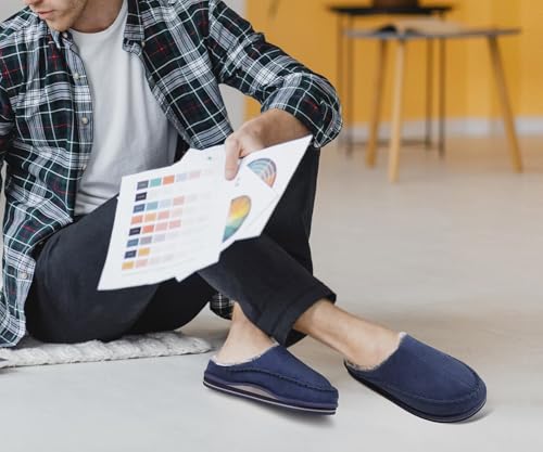 Image of KuaiLu Mens Slippers Orthopedic Arch Support Suede Fluff Plush Home Shoes | Comfortable Plantar Fasciitis Slip-on Bedroom Warm House Garden Footwear Fuzzy Clogs Slippers Indoor Outdoor Pantuflas