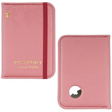 Hennaja Passport Holder with Airtag Slot, Airtag Passport Wallet for Men Women, Slim Leather Passport Holder Case Family for Travel Anti-Lost(1-Red) Cover