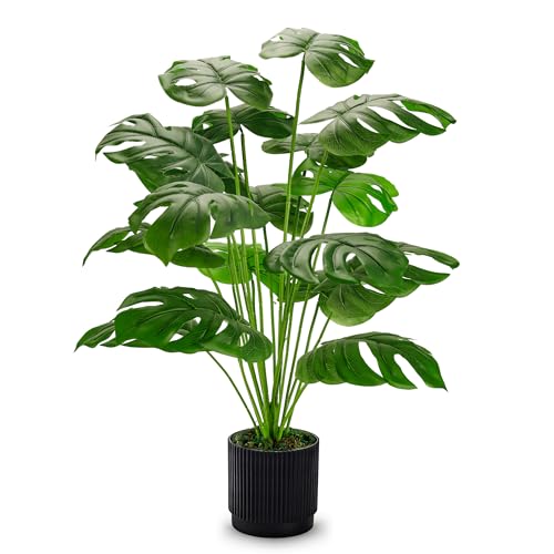 Der Rose 28' Black Pot Fake Monstera Plants, Large Artificial Potted Plants for Indoor & Outdoor...