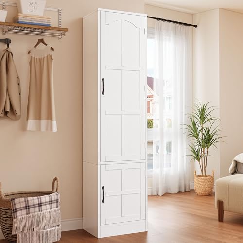 DWVO Storage Cabinet with Ironing Board, Flip-top Ironing Board Cabinet with Storage, Adjustable Shelves, Ironing Supplies Organizer for Laundry, Bedroom
