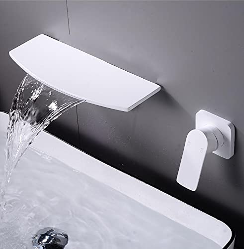 Modern Wall-Mount Mixer Tap Sink Faucet Mixer Waterfall Bath with Large Shelf Platform Matte Black&White Basin Faucets(B1)