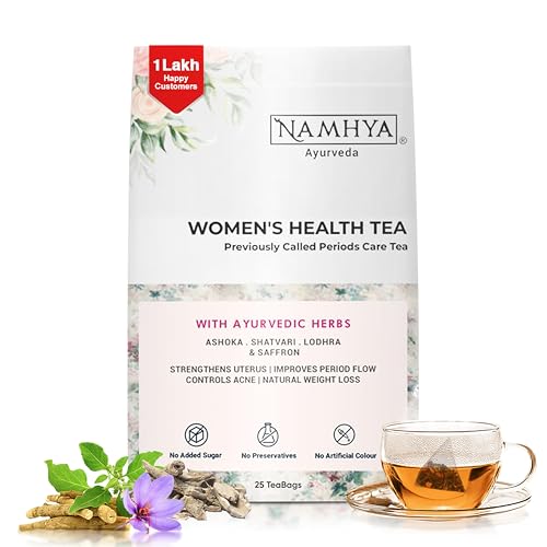 NAMHYA PCOS PCOD Green Tea (with Shatavari, Ashoka) with Natural Ayurvedic Herbs for Harmonal Balance and Better Period Cycle 3.53 oz (Unflavoured Tea Bags (25 Count))