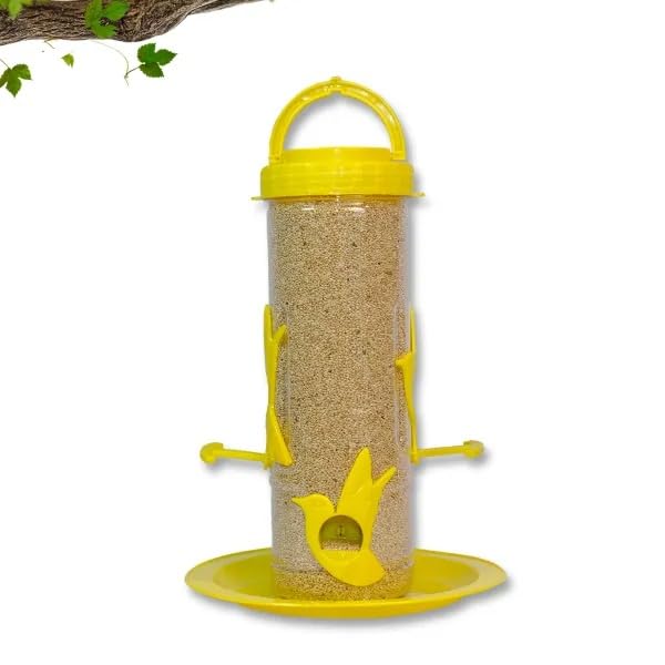 Image of Amijivdaya Medium Hanging Bird Feeder for Garden Balcony | 4 Feeding Ports | 700g Seed Capacity | Food-Grade Plastic | Easy Refill & Weatherproof (Yellow, Pack of 1)