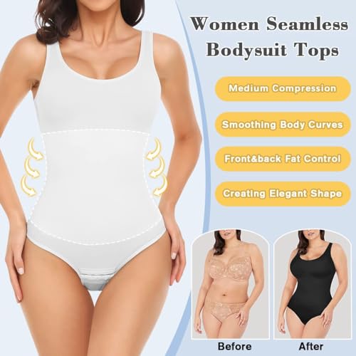 VVX Body feminino – Body modelador de compressão sem costura com controle de barriga, Controle firme
