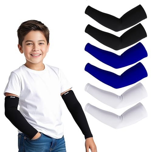 Image of Kids Arm Sleeves - Protective Arm Covers for Boys & Girls, Ages 5-13, UV Sun Protection, Perfect for Sports, Cycling, Running, and Outdoor Activities