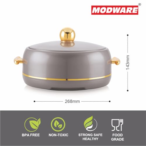 Image of Modware Atlantis Casserole 1500ml Elegant Design Premium Hot Pot, Retains Temperature for Hours, Insulated Inner Steel Casserole for Roti, Hot Box for Home, Chapati Box, Serving Bowl with Lid (Grey)