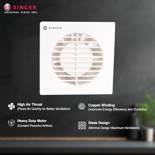 Image of SINGER Venti Q 100mm Energy Efficient Exhaust fan for Kitchen, Bathroom | Turbo Spin 2500 RPM, High Suction With Low Noise | High Speed, Powerful Motor, 100% Copper, 2 Yrs Warranty【White】