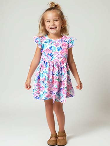 Image of Unique Baby Girls' Short Sleeve Everyday Printed Dresses for Kid and Toddler, Sizes 2T-12Y