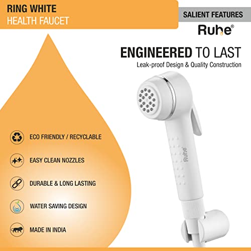 Image of Ruhe Ring White Health Faucet Set for Bathroom /Handheld Jet Spray for Toilet | ABS Health Faucet Hand Spray Gun with ABS 1 Meter Ultra Flexible Hose Pipe and Wall Hook /Holder | White Color