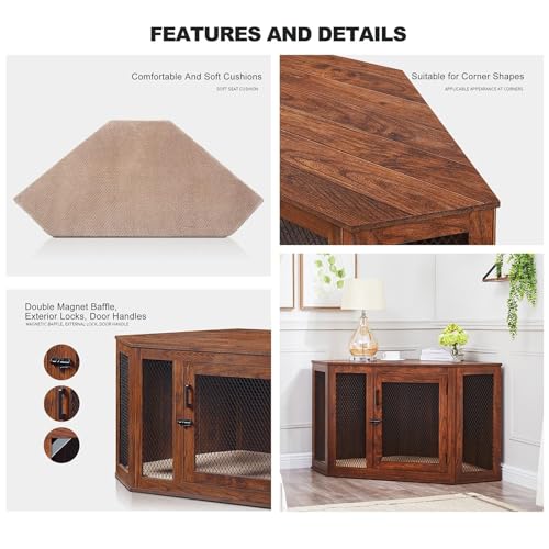 Robuste Hundebox Kaufeste Hundehütte aus Holz, Multifunktionsmöbel für kleine/mittelgroße/große Hunde, rustikaler Stil, Beistellschrank, dekoratives Design